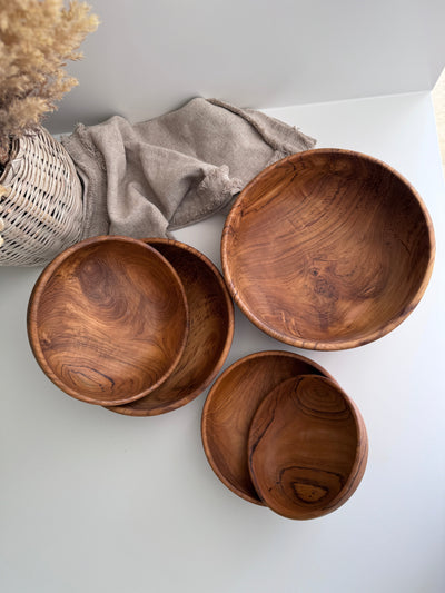 Handcrafted Teak Bowl Set – Nesting Design, 5 Piece