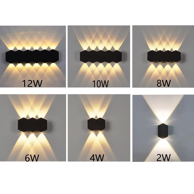 Zion - Hex Shaped Up/Down Outdoor Wall Light Black White