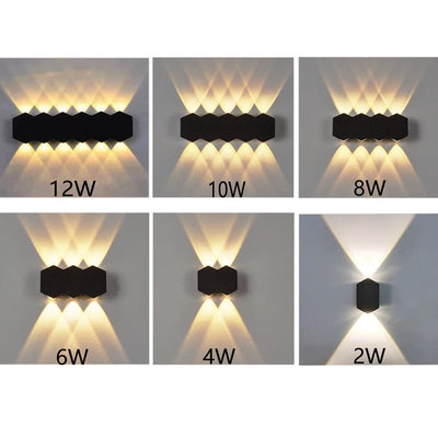 Zion - Hex Shaped Up/Down Outdoor Wall Light Black White