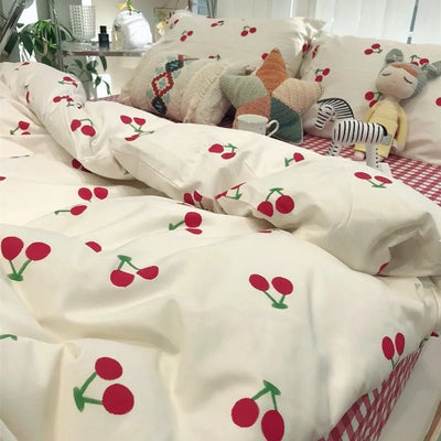 Heart / Cherry Print Bedding Set Duvet Cover Bed Sheets & Pillowcases