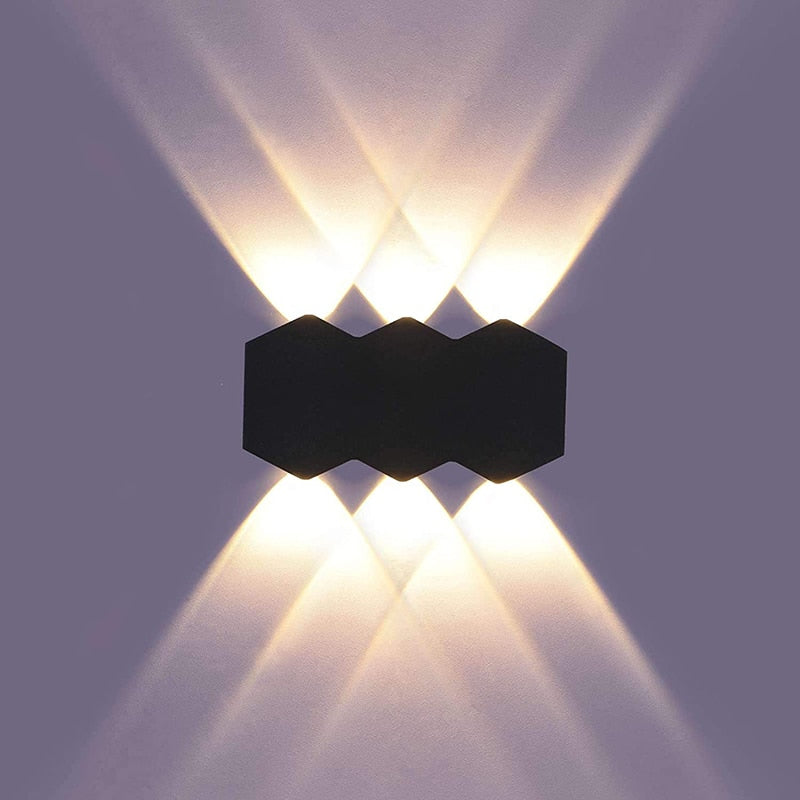 Zion - Hex Shaped Up/Down Outdoor Wall Light Black White