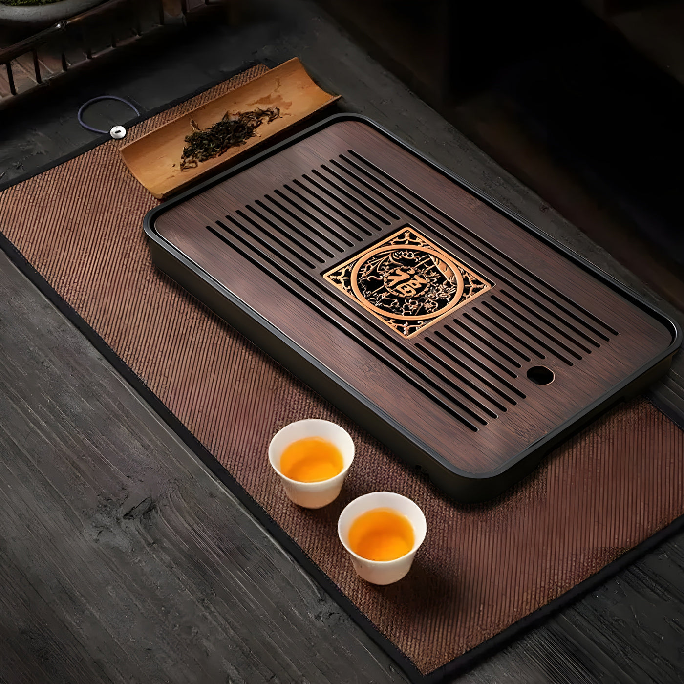 Simple Kungfu Bamboo Tea Tray with Water Drainage Design