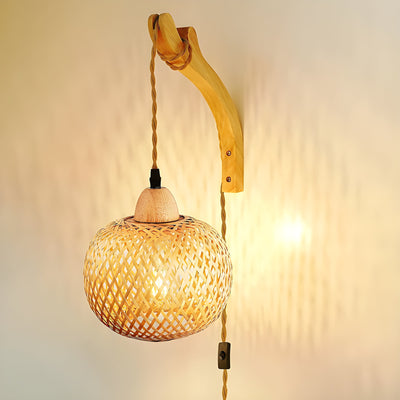 Hand Woven Bamboo Lantern Wall Lamp for Rustic Decor