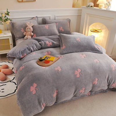 Thick Fleece Warm Flannel Winter Duvet Cover Set